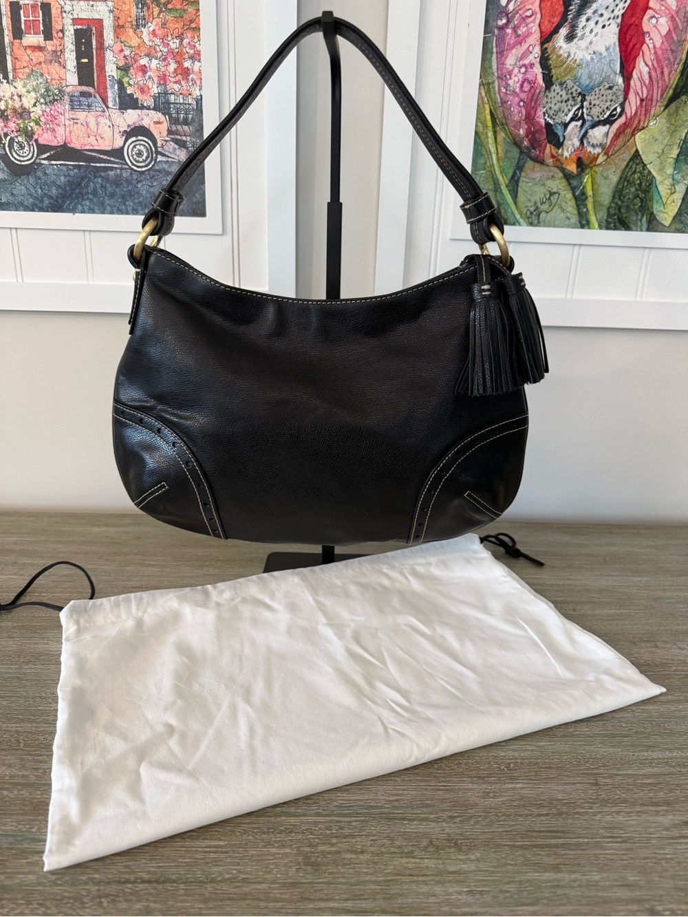 Vintage Y2K Talbots Black Leather Hobo Shoulder Bag